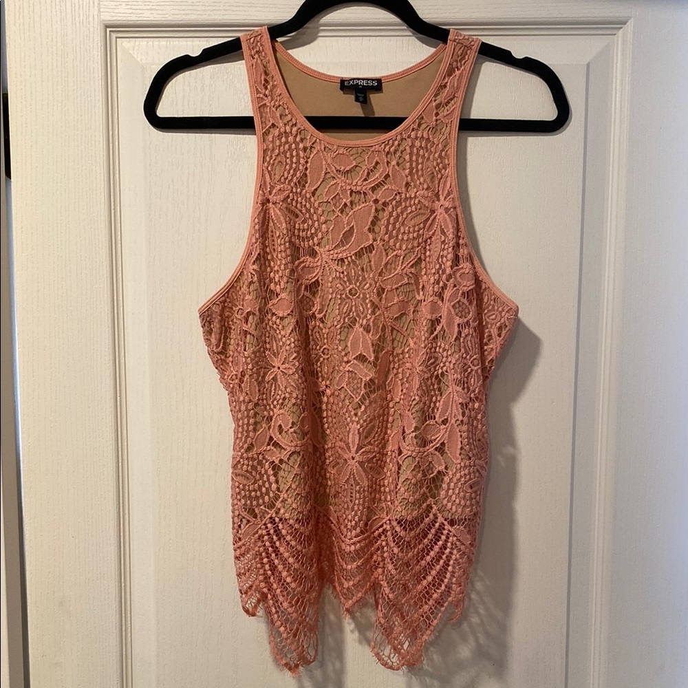 Express M Salmon Crochet Lace Tank Top